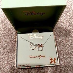 NEW Disney Mickey & Minnie Forever Yours silhouette necklace fine silver plated